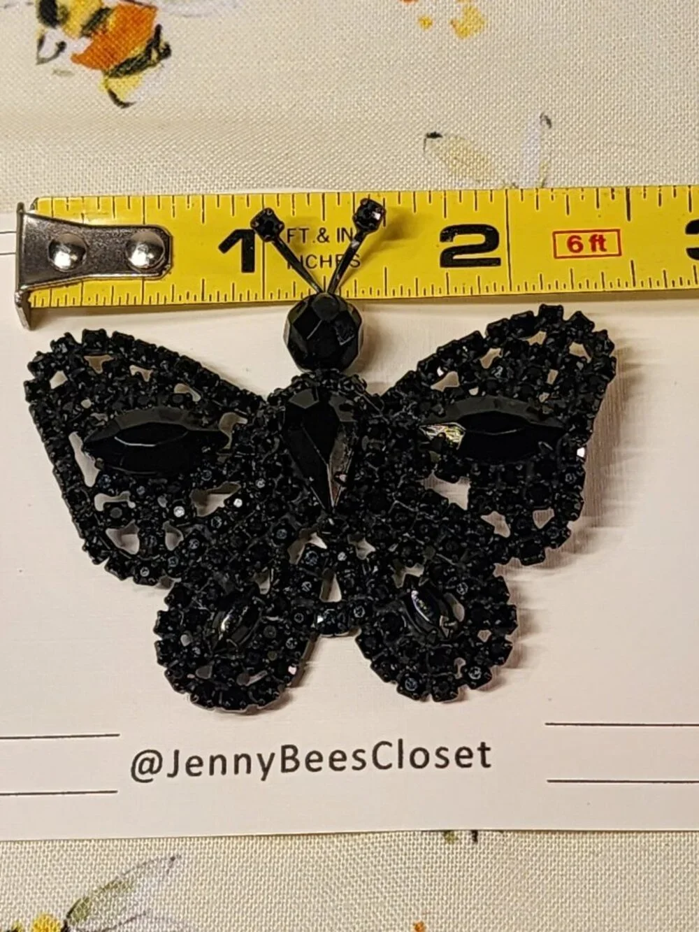 VINTAGE Mid-Century Black Japanned Metal Butterfly Brooch
